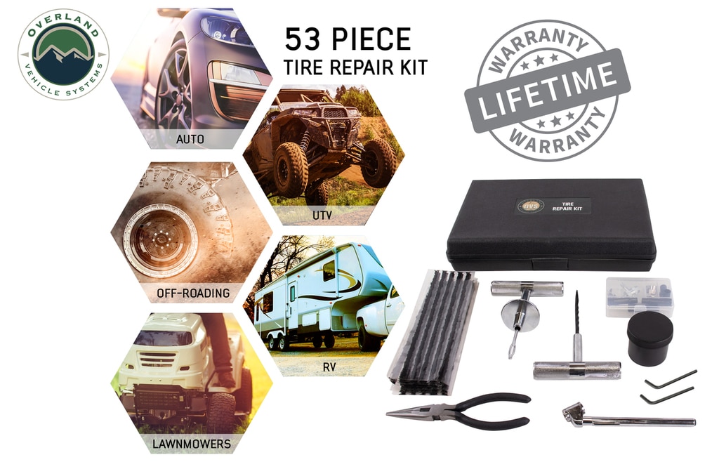 Overland Vehicle Systems Tire Plug Repair Kit 53 Piece Off Road Grade Truck, Jeep Off Road, RV, Trailers - Click Image to Close
