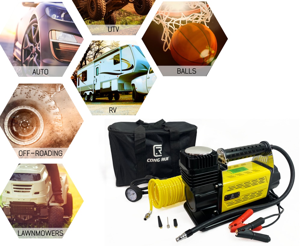Overland Vehicle Systems Portalble Air Compressor System 5.6 CFM With Storage Bag, Hose and Attachments Universal