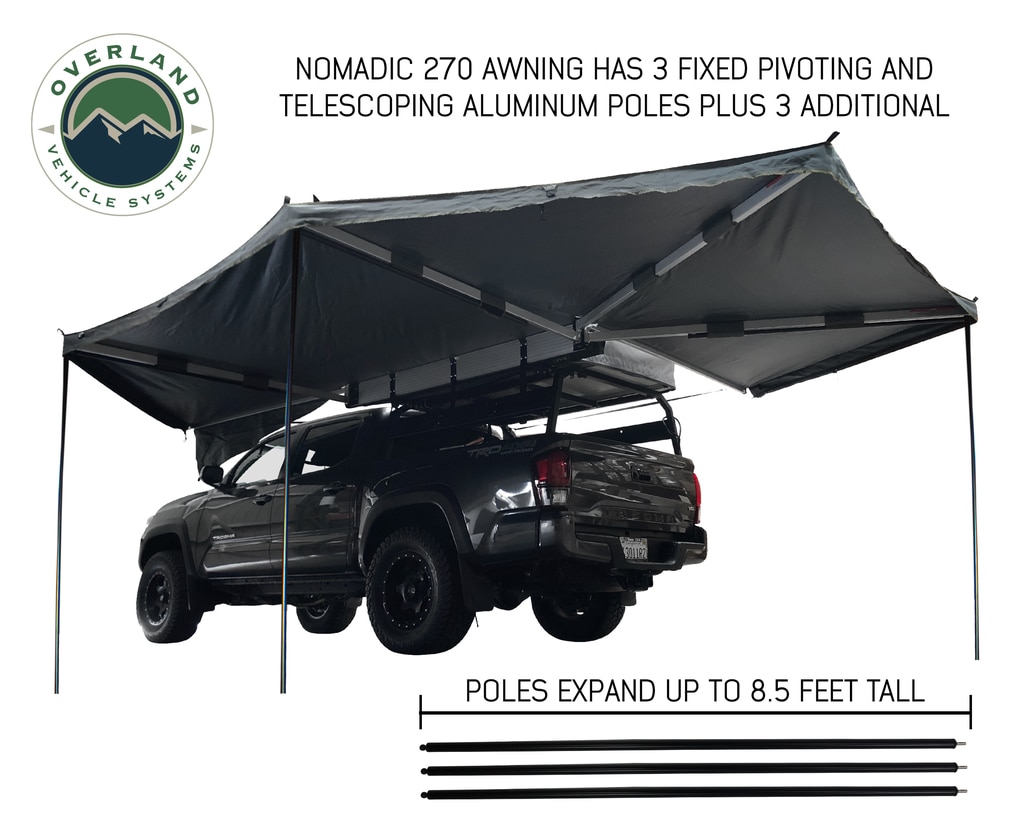 Overland Vehicle Systems Awning Tent 270 Degree Driver Side Dark Gray Cover With Black Cover Nomadic
