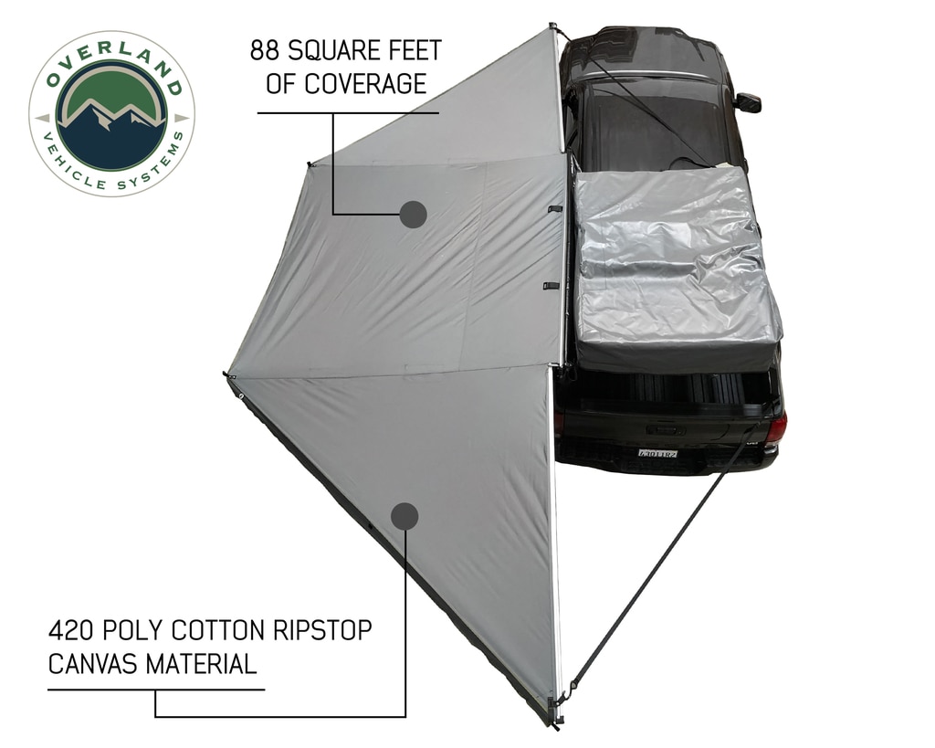 Overland Vehicle Systems Awning 180 Degree Dark Gray Cover With Black Cover Universal Nomadic