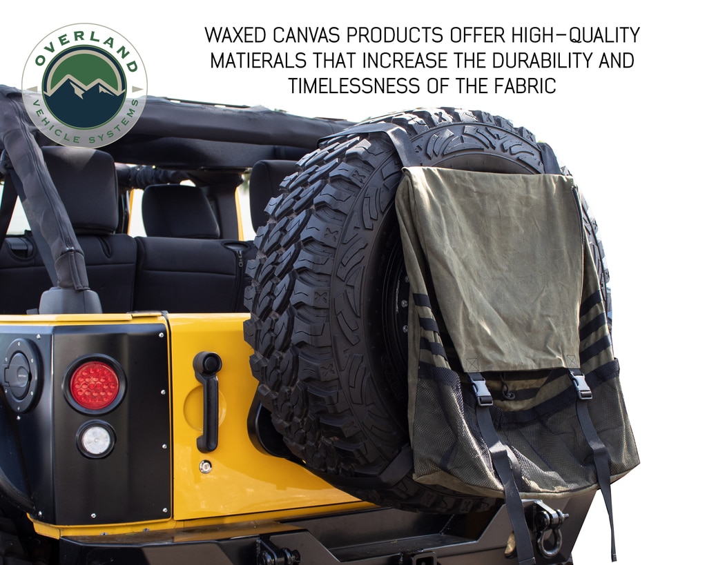 Overland Vehicle Systems Extra Large Trash Bag Tire Mount 16 LB Waxed Canvas Universal - Click Image to Close