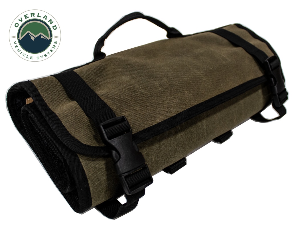 Overland Vehicle Systems First Aid Bag Rolled Brown 16 Lb Waxed Canvas Canyon Bag