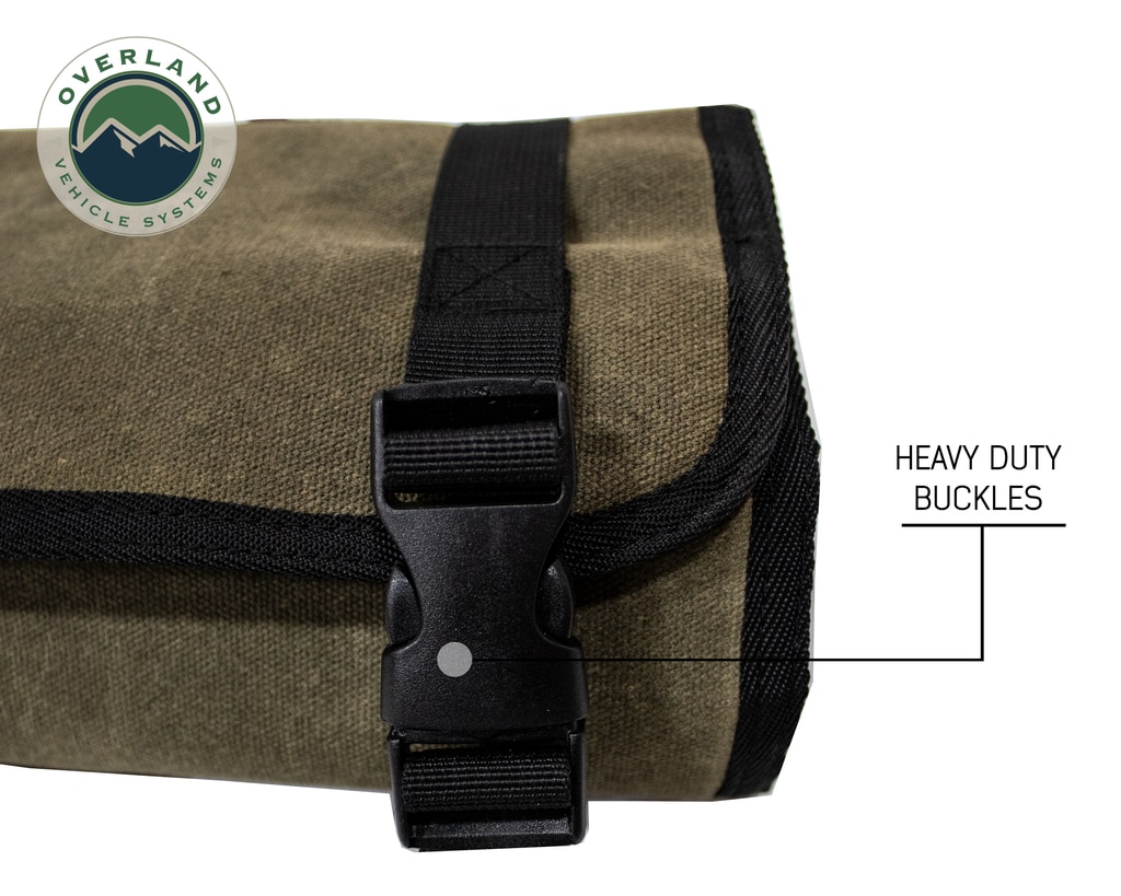 Overland Vehicle Systems First Aid Bag Rolled Brown 16 Lb Waxed Canvas Canyon Bag