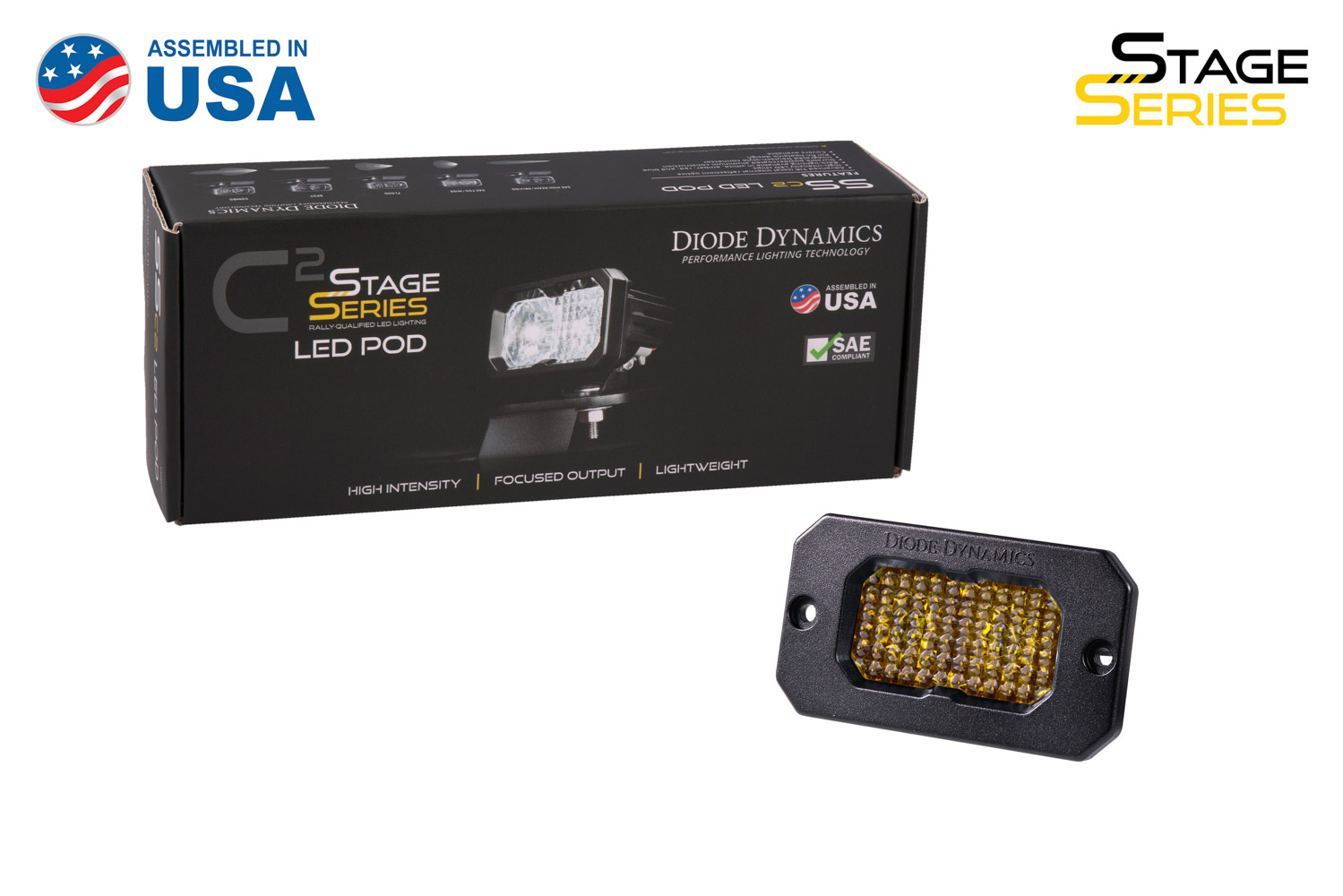 Diode Dynamics Stage Series 2 Inch LED Pod, Pro Yellow Fog Flush ABL Each