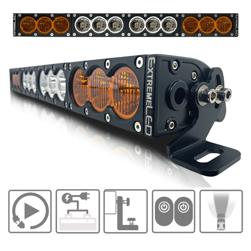 X6 10W Series 2D Amber White 22 inch Single Row LED Light Bar & Harness Kit - Click Image to Close