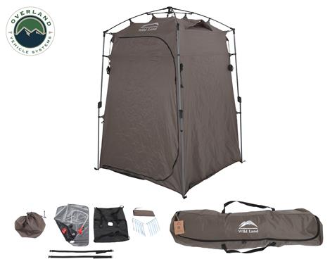 Overland Vehicle Systems Portable Shower and Privacy Room Retractable Floor, Amenity Pouches 5x7 Foot Quick Set Up